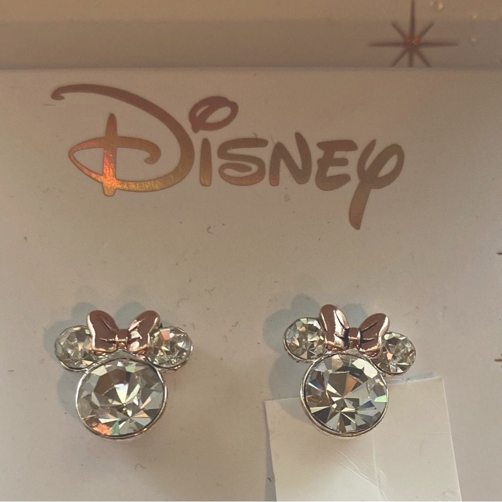 Disney Bowtiful Stud Earrings, large, crystal, silver-plated, New in Box - Picture 2 of 10